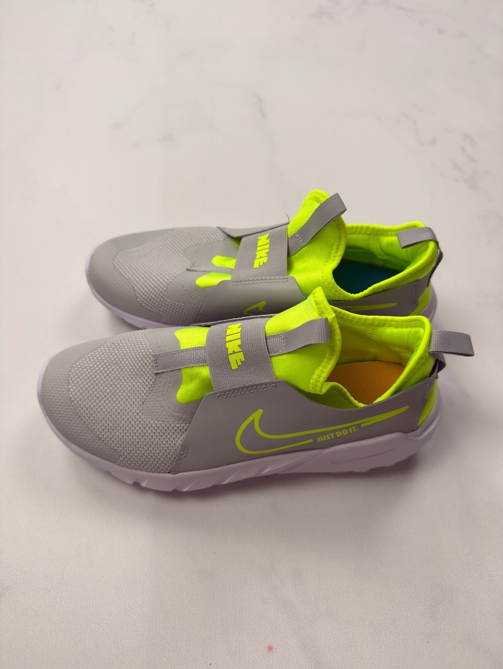 Nike Flex Runner Shoes Gray Neon Athletic Slip-On - Boys 7Y